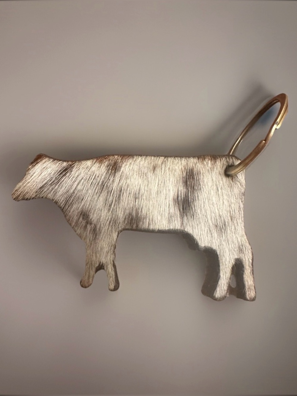 NWOT Hair On Hide Cow Silhouette Keyring w/ Gold Ring